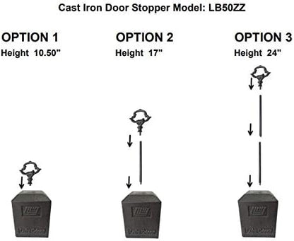 Cast Iron Heavy Door Stop with Fleur de lis Design, Doorstop with Handle, rods in Sizes (9 Lb)