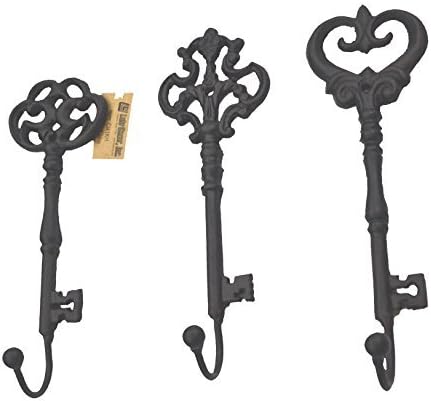 Shabby Chic Decorative Wall Hook Cast Iron Key Shape Coat Hanger (3 Pcs)