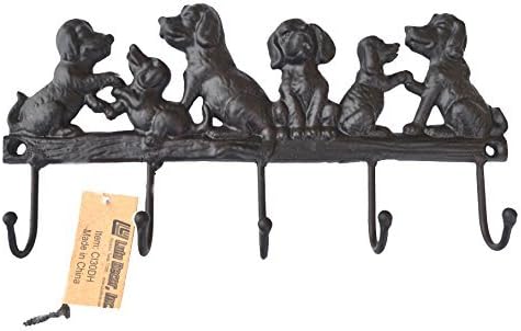 Cast Iron 5 Dog Key Hooks, Solid Sturdy Hooks, Ideal for Dog Lovers