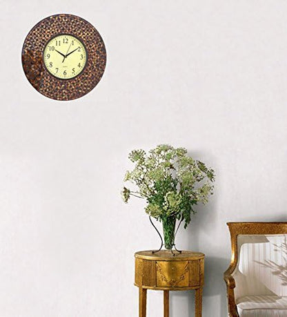 19" Amber Flower Mosaic Wall Clock with Black Cement, Arabic Number Glass Dial 9.5"