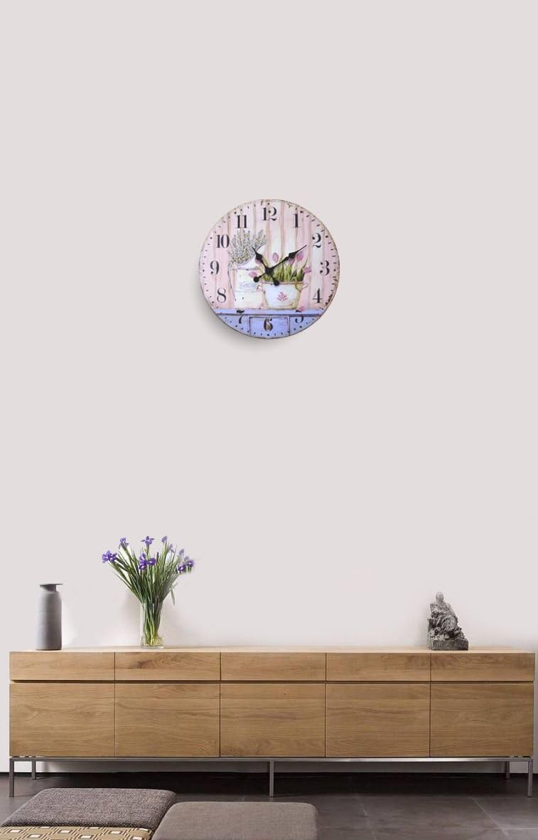 French Rustic Round Wood Wall Clock 23" (Tulip)