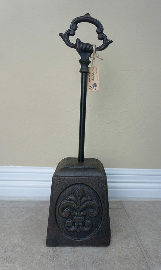 Cast Iron Heavy Doorstop with Fleur de lis Design, Doorstop with Handle, Rods for Variable Sizes (7 Lb)