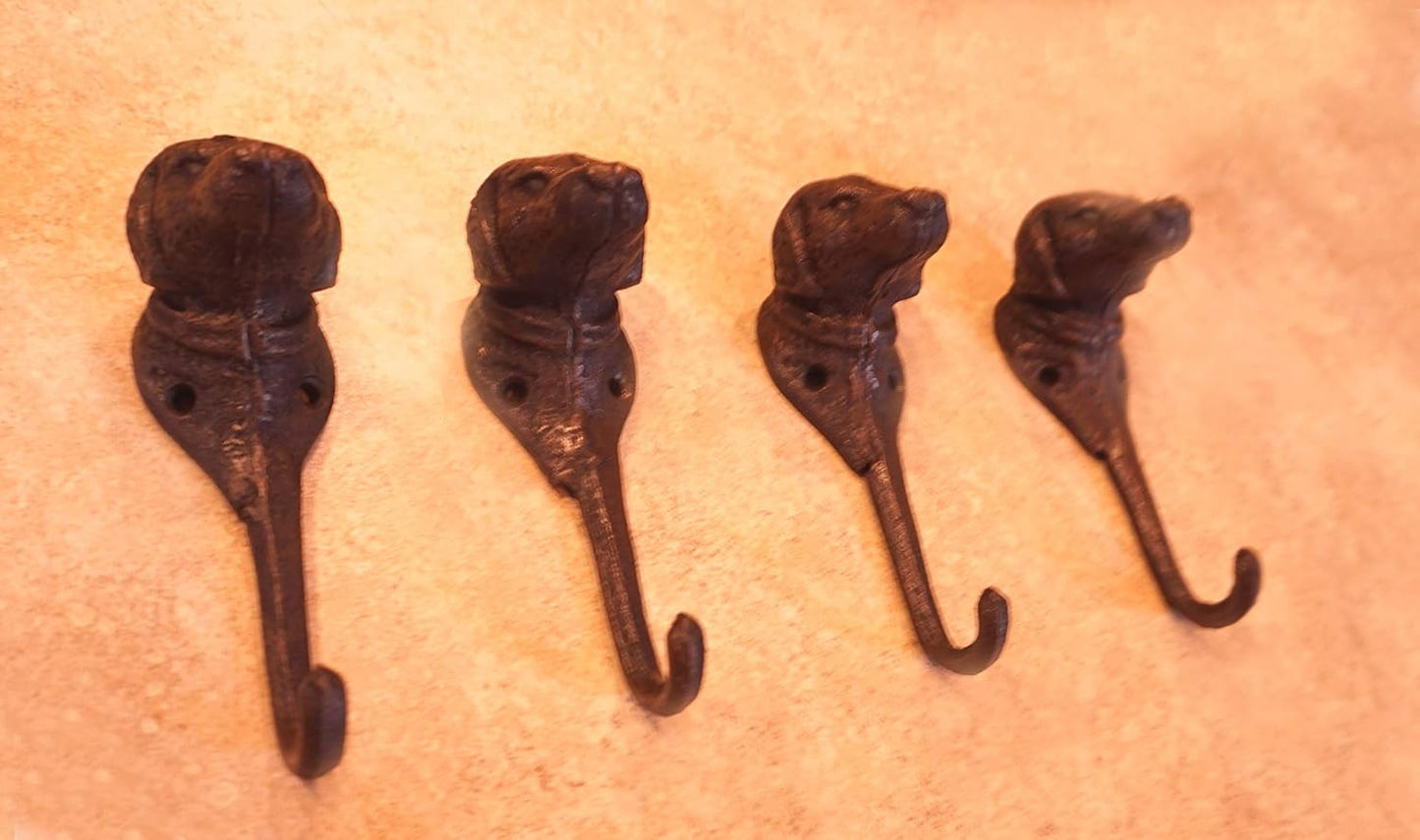 Cast Iron Dog Face Key Hooks (Set of 4)