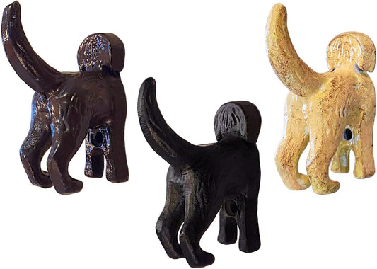 Cast Iron Labrador Black, Chocolate Brown & Cream Dog Tail Hooks (3 Dog Tail Hooks)