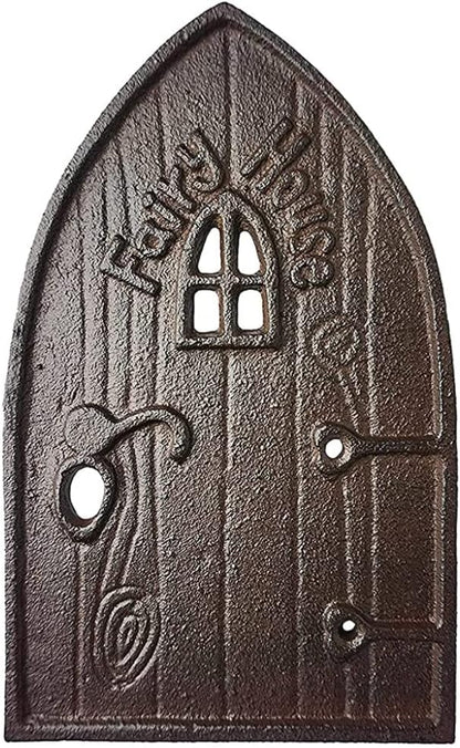 Cast Iron Antique Brown Miniature Fairy Door, Garden Ornament for Bottom of Trees (5 Inches)