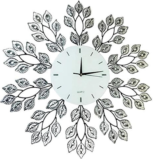 25” Leaf Metal Wall Clock, 9” White Glass Line Dial