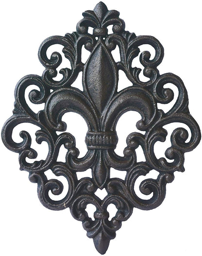 Cast Iron Fleur De Lis Decoration Black Plaque