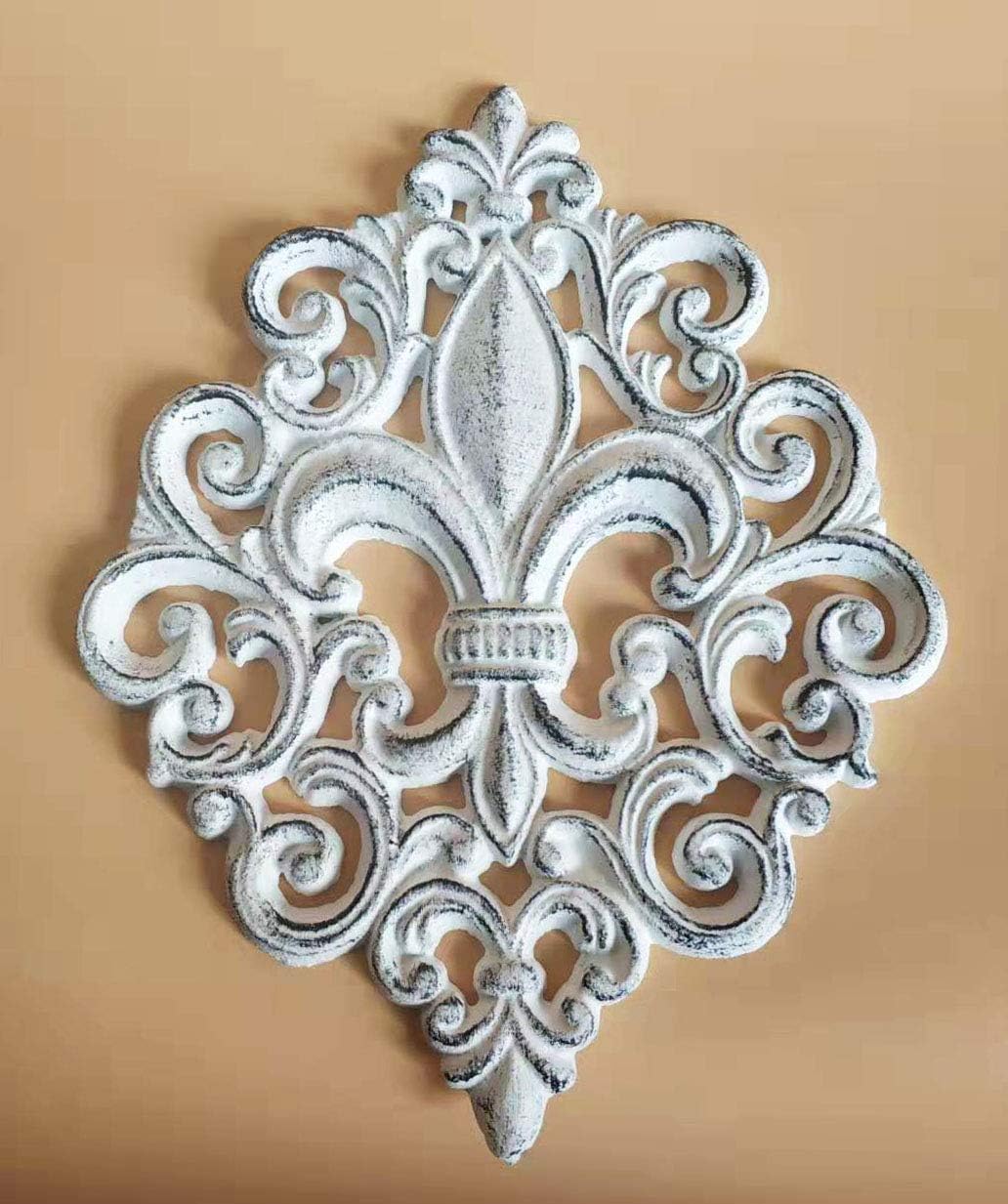 Cast Iron Fleur De Lis Decoration White Plaque