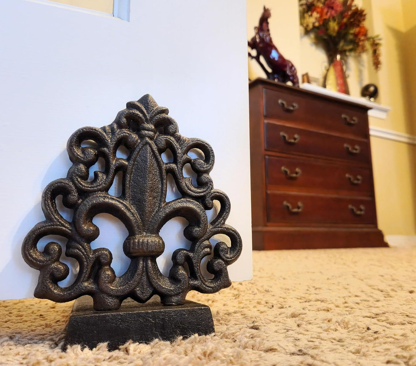 Cast Iron Fleur De Lis Door Stopper in Antique Black - 4 lbs 10 oz