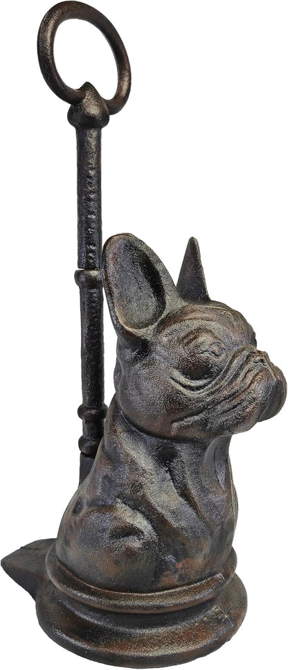 French Bulldog Cast Iron Heavy Door Stopper with Adjustable Handle (8.5 lb)