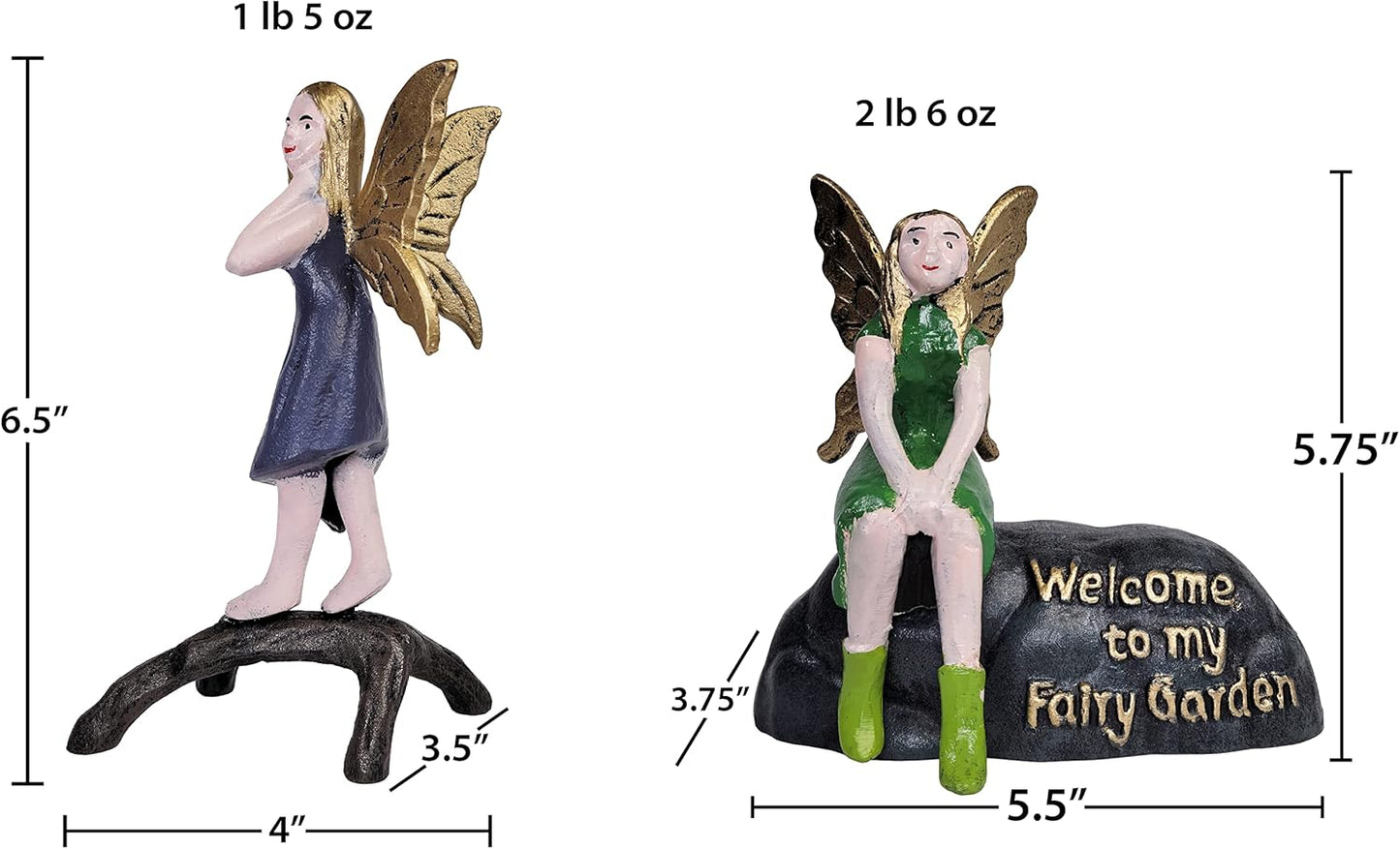 Cast Iron Welcome to My Fairy Garden Plaque with Green Sitting Fairy and Purple Fairy (2 Piece Set) Garden Decor Fairy Garden Accessories