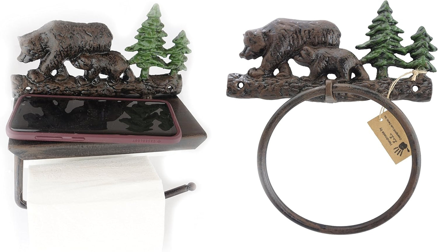 Cast Iron Bear Toilet Tissue Paper & Towel Holder