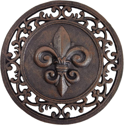 Cast Iron Round Fleur de lis Wall Decoration Frame for Home or Kitchen