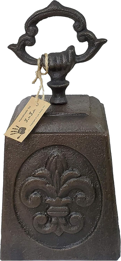 Cast Iron Heavy Doorstop with Fleur de lis Design, Doorstop with Handle, Rods for Variable Sizes (7 Lb)