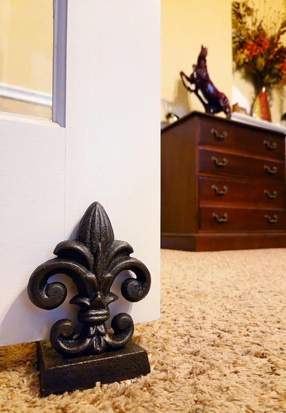 Cast Iron Fleur De Lis Door Stopper, 4 lbs 5 oz, 6.50" H, 6" L