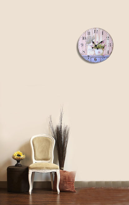 French Rustic Round Wood Wall Clock 23" (Tulip)