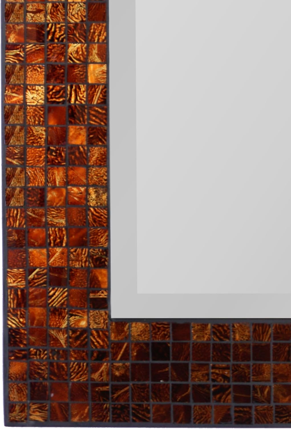 Decorative Handmade Amber Rectangle Mosaic Beveled Wall Mirror, Frame Measures 31" x 23.5", Beveled Mirror Measures 24" x 15.5"