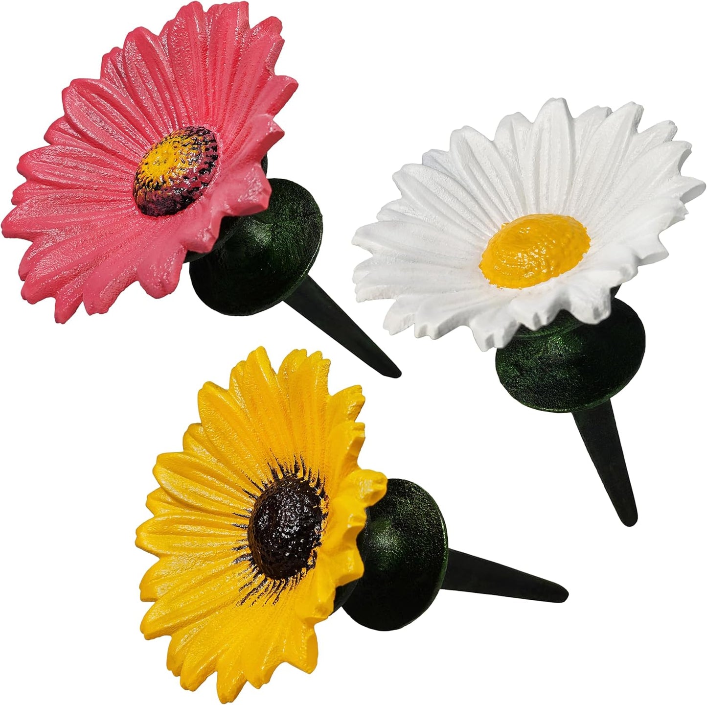 Cast Iron Pink, White & Yellow Daisy Hose Guide (Set of 3)