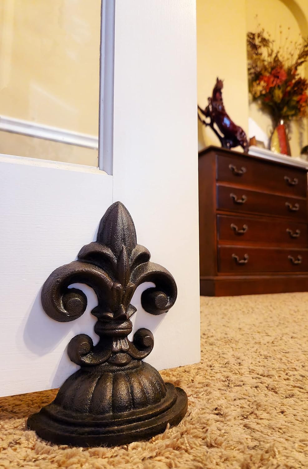 Fleur De Lis Sculpture Door Stopper, 8" x 6" x 4.5"