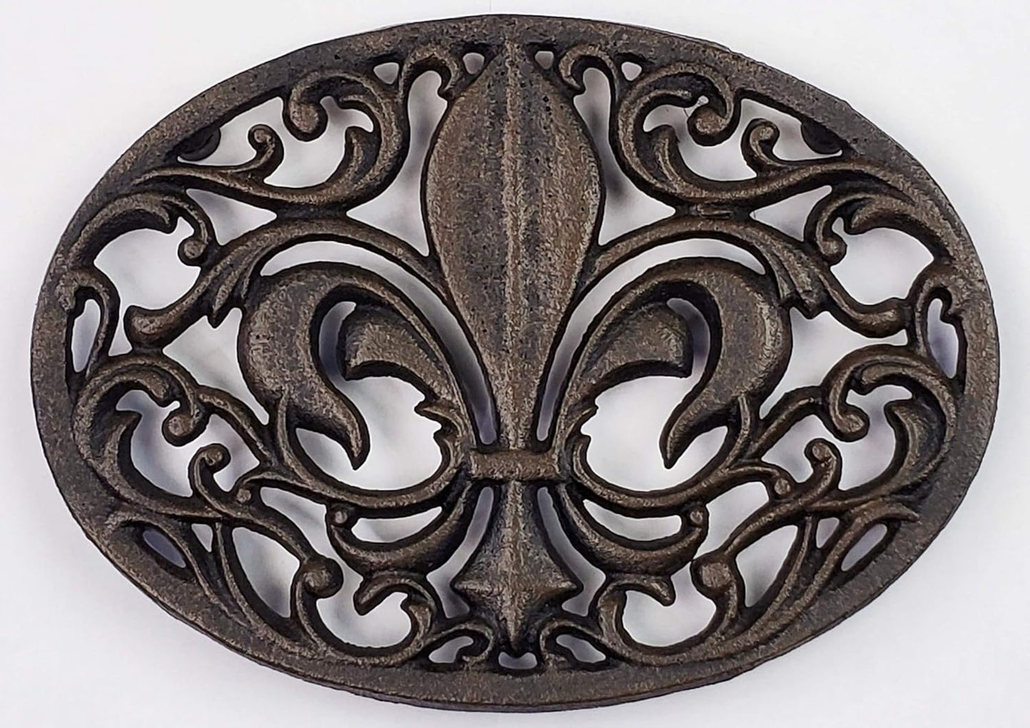 Cast Iron Oval Fleur de lis Trivet, Set of 2, Antique Brown