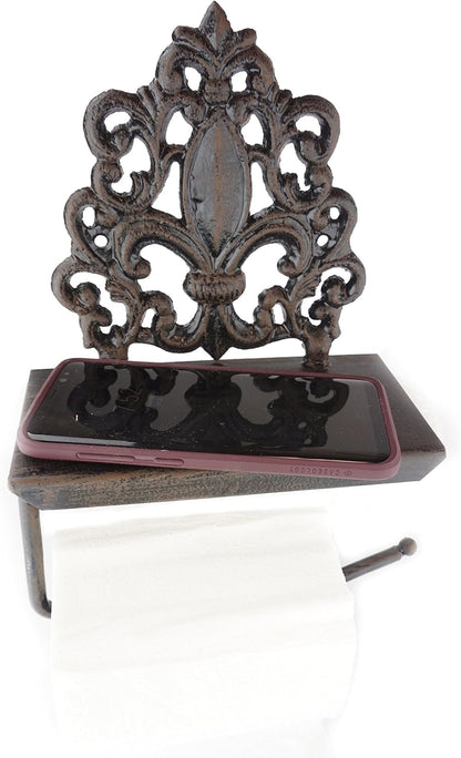 Set of Cast Iron Fleur De Lis Toilet Tissue Holder & Towel Holder