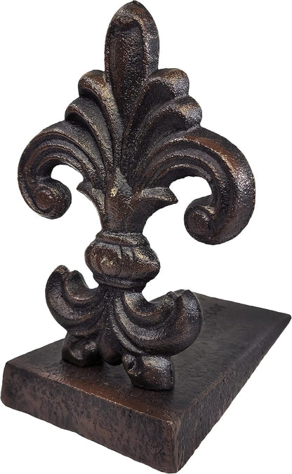 Cast Iron Fleur De Lis Royal Door Stopper in Antique Black Finish, 4lbs 1oz