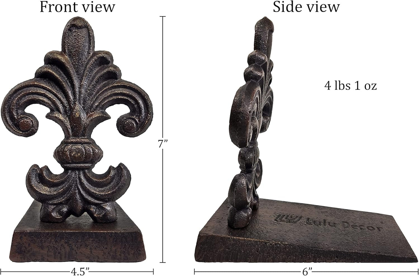 Cast Iron Fleur De Lis Royal Door Stopper in Antique Black Finish, 4lbs 1oz