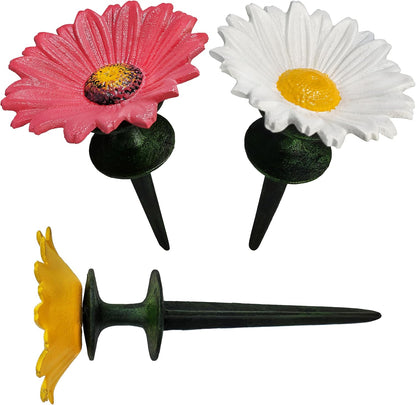 Cast Iron Pink, White & Yellow Daisy Hose Guide (Set of 3)