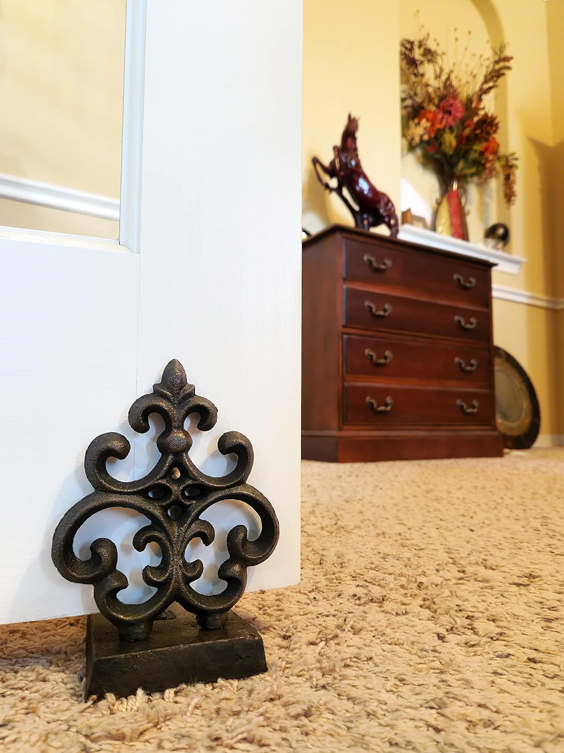 Cast Iron Fleur De Lis Door Stopper in Antique Black Finish