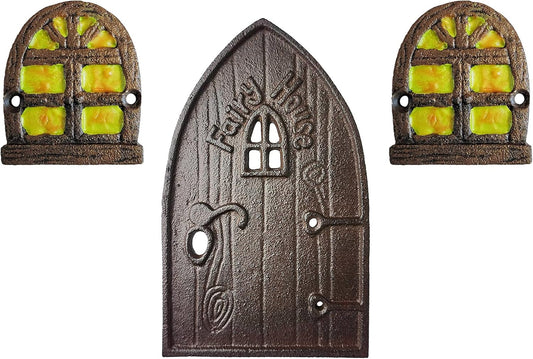 Cast Iron Miniature Fairy Door + 2 Windows with Glow in Dark Paint