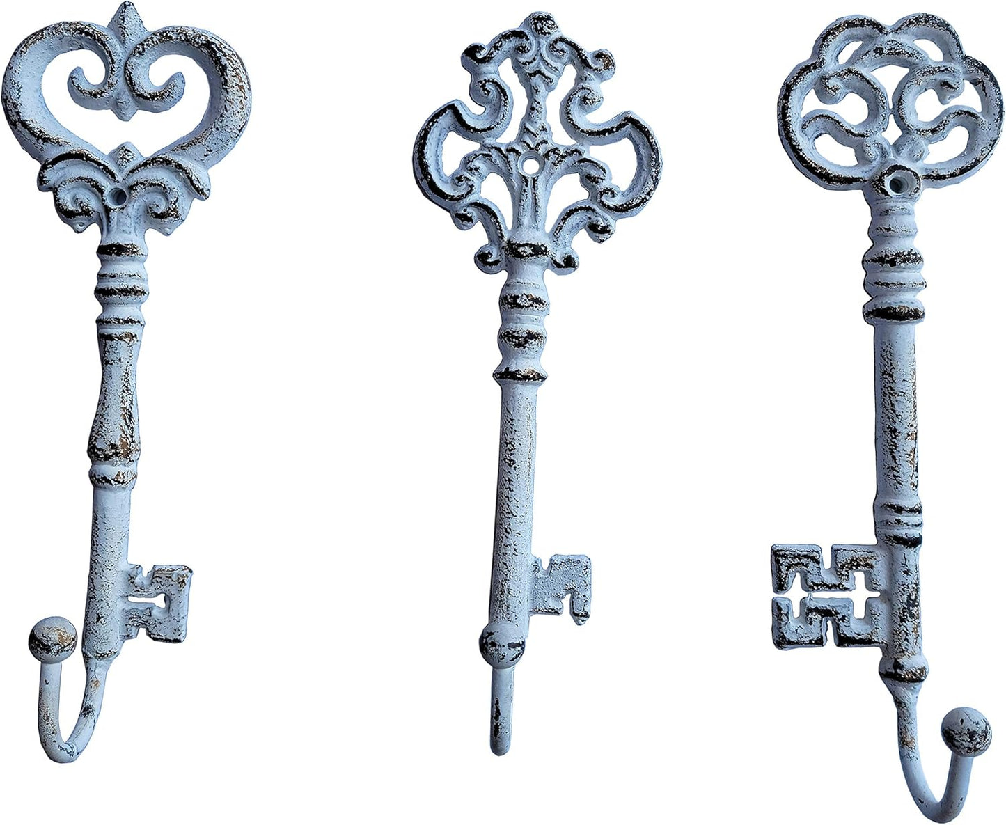 Shabby Chic Decorative Wall Hook Cast Iron Key Shape Coat Hanger (3 Pcs)