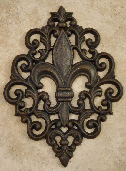 Cast Iron 14" Fleur De Lis Decoration Plaque