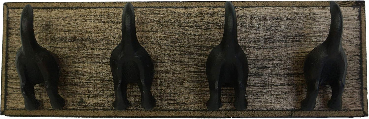 Cast Iron Dog Tail Hooks 4 Hooks on a Wood