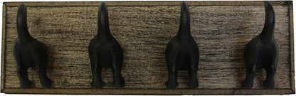 Cast Iron Dog Tail Hooks 4 Hooks on a Wood