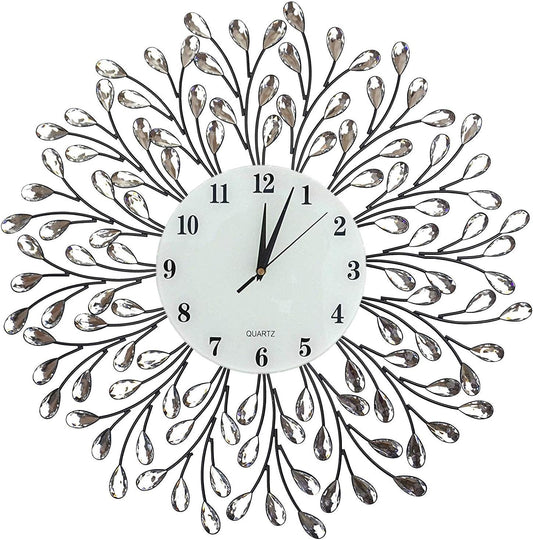 25” Vine Decorative Metal Wall Clock, 9.5” White Glass Numbers Dial