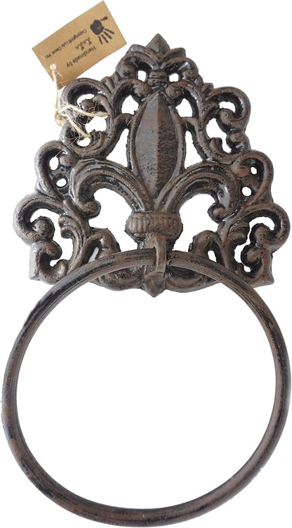 Set of Cast Iron Fleur De Lis Toilet Tissue Holder & Towel Holder