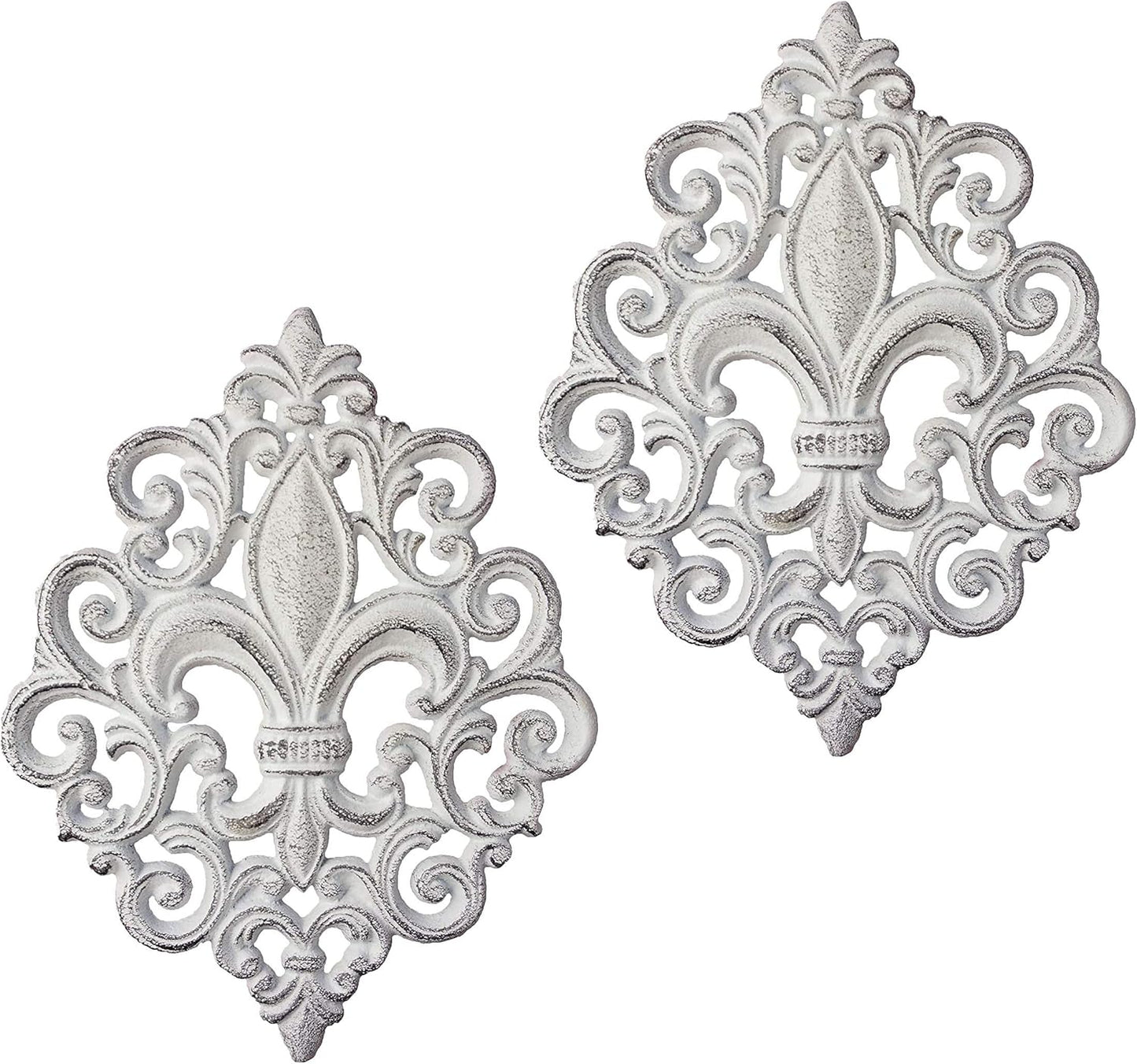 Cast Iron Fleur De Lis Decoration White Plaque