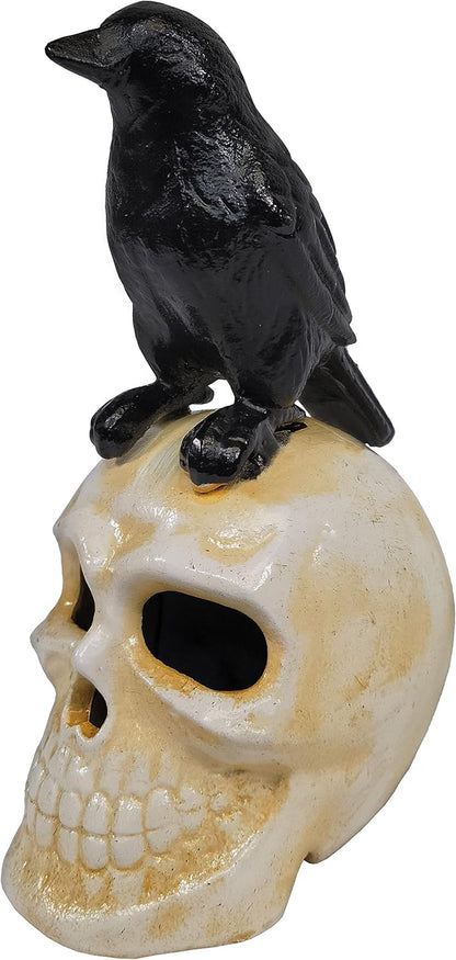 Cast Iron Scary Crow and Skull Halloween Indoor and Outdoor Decoration 2.75 x 6 inches