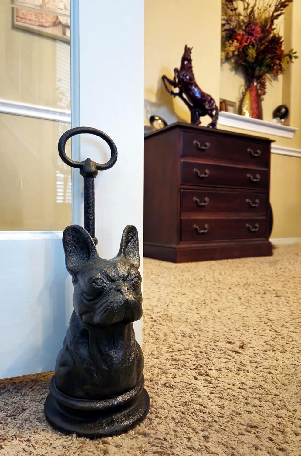 French Bulldog Cast Iron Heavy Door Stopper with Adjustable Handle (8.5 lb)