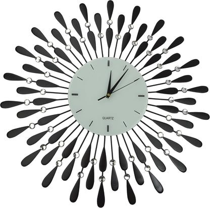 24" Black Drop Metal Wall Clock with 9” White Glass Lines Dial