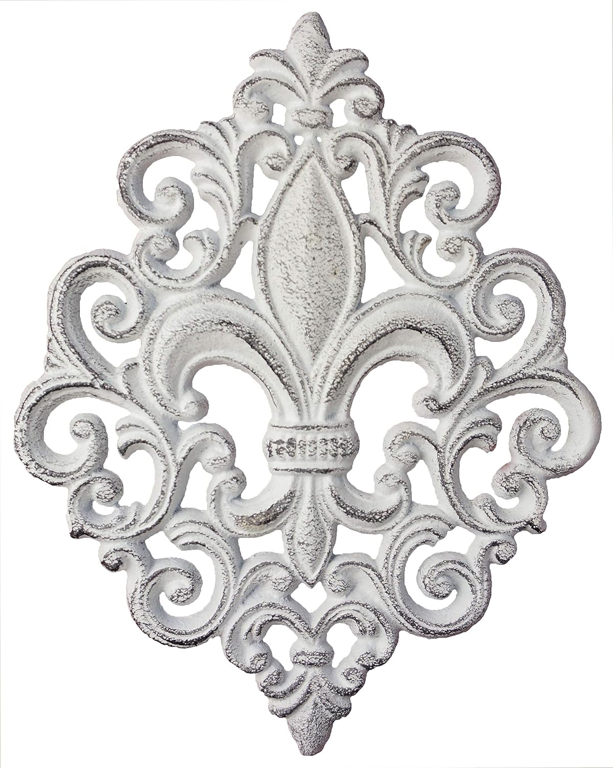 Cast Iron Fleur De Lis Decoration White Plaque