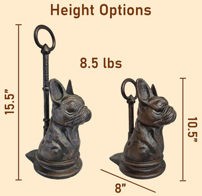 French Bulldog Cast Iron Heavy Door Stopper with Adjustable Handle (8.5 lb)