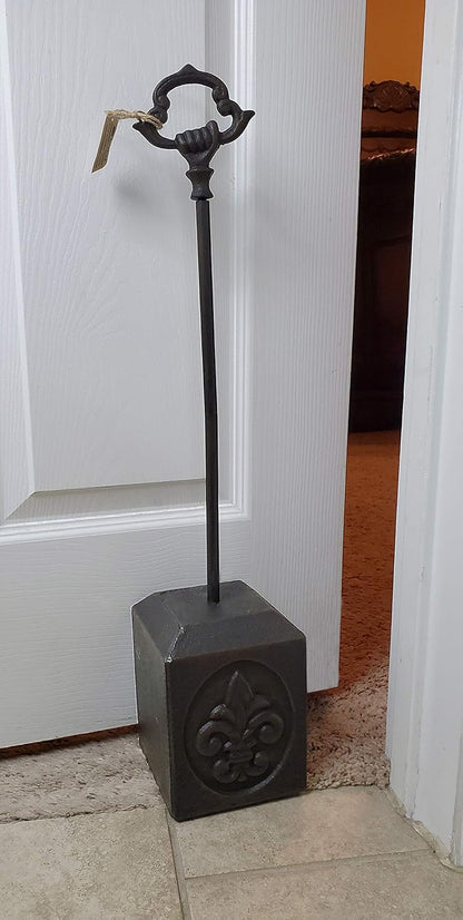 Cast Iron Heavy Door Stop with Fleur de lis Design, Doorstop with Handle, rods in Sizes (9 Lb)