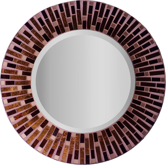 Amber Rays Mosaic Wall Mirror, Frame Measures 16", Beveled Mirror Measures 9.5"