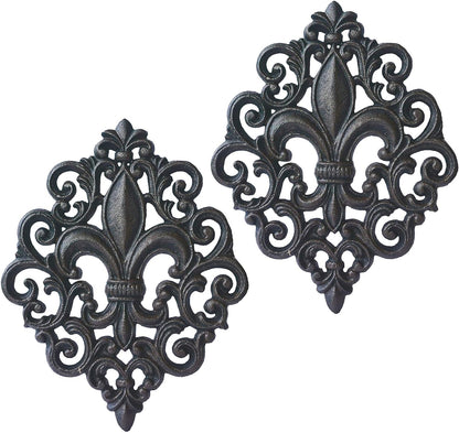 Cast Iron Fleur De Lis Decoration Black Plaque