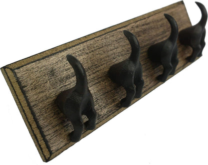 Cast Iron Dog Tail Hooks 4 Hooks on a Wood