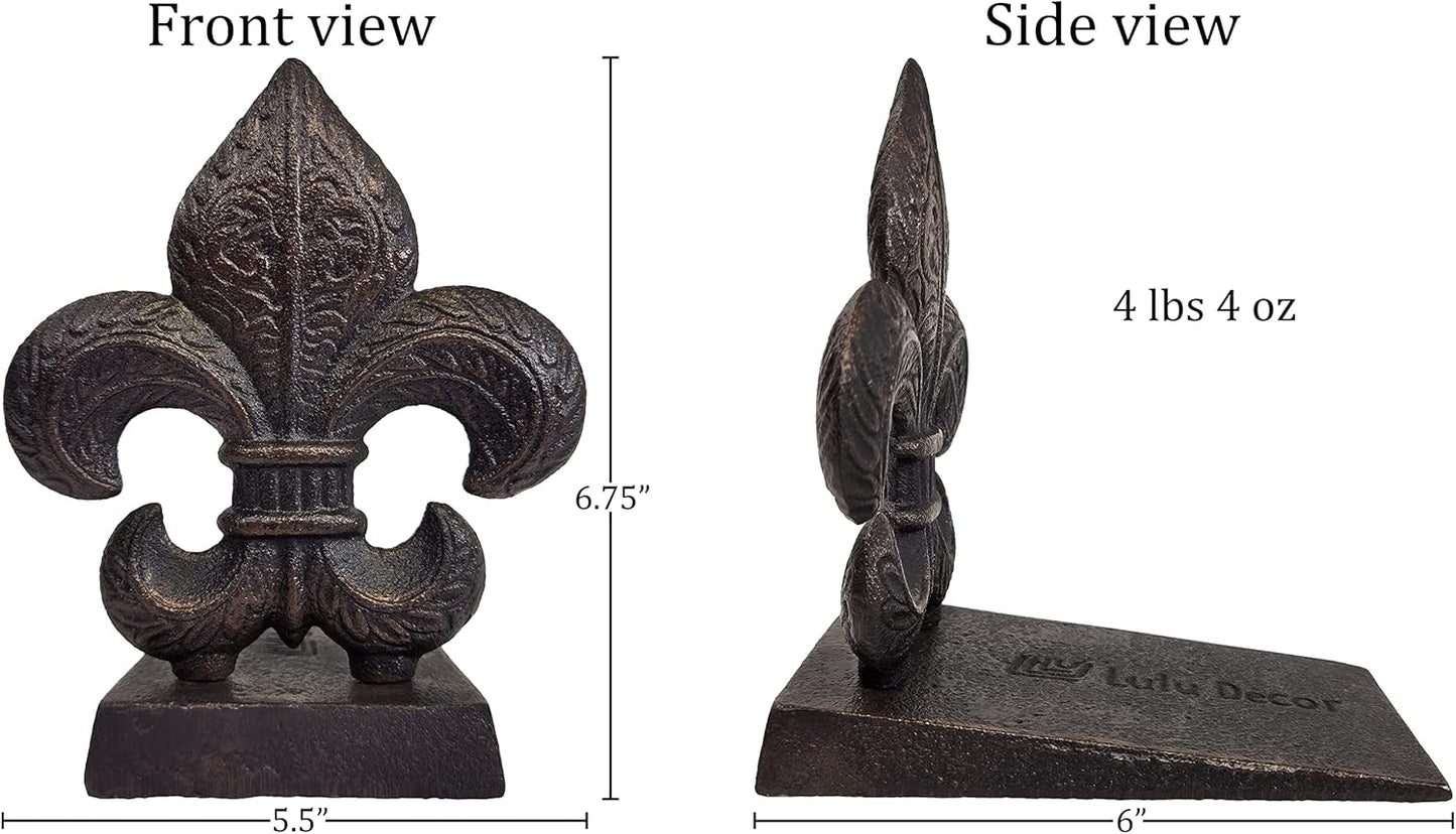 Cast Iron Fleur De Lis Door Stopper with Embossed Antique Finish, 4lbs 4oz