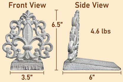 Cast Iron Fleur De Lis Door Stopper in Antique White - 4 lbs 10 oz