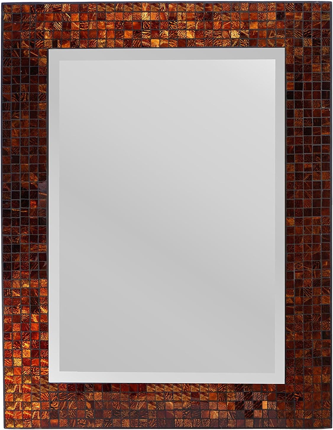 Decorative Handmade Amber Rectangle Mosaic Beveled Wall Mirror, Frame Measures 31" x 23.5", Beveled Mirror Measures 24" x 15.5"