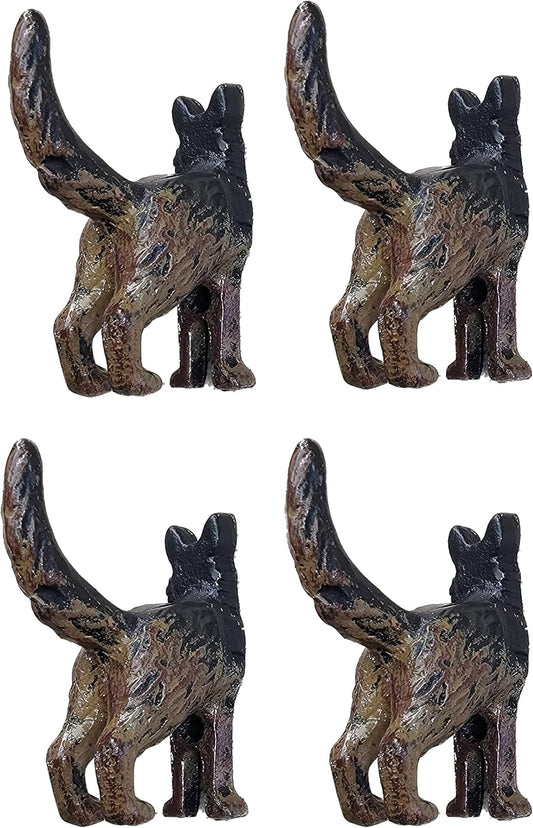 Cast Iron German Shepard Dog Tail Hooks (4 Dog Tail Hooks)